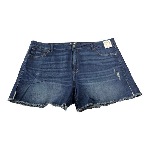 Terra & Sky Size 22W High Rise Dark Wash Frayed Hem Side Slit Denim Jean Shorts - Picture 1 of 9